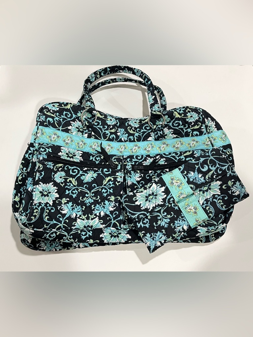 Lemon Hill Quilted Bag & Wallet Set Floral Black and Teal